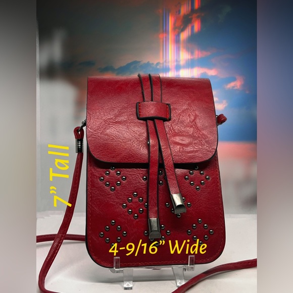 Red Pleather/Vegan Leather Crossbody Satchel - Picture 6 of 6